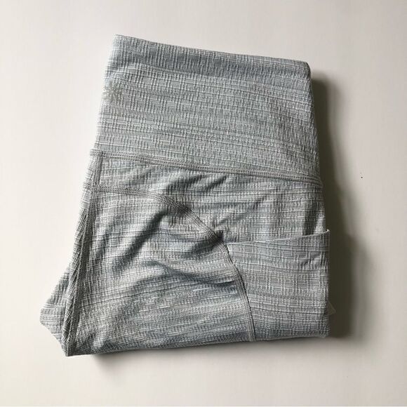 Athleta grey calf length white mesh panels yoga workout leggings women’s small - Picture 1 of 8